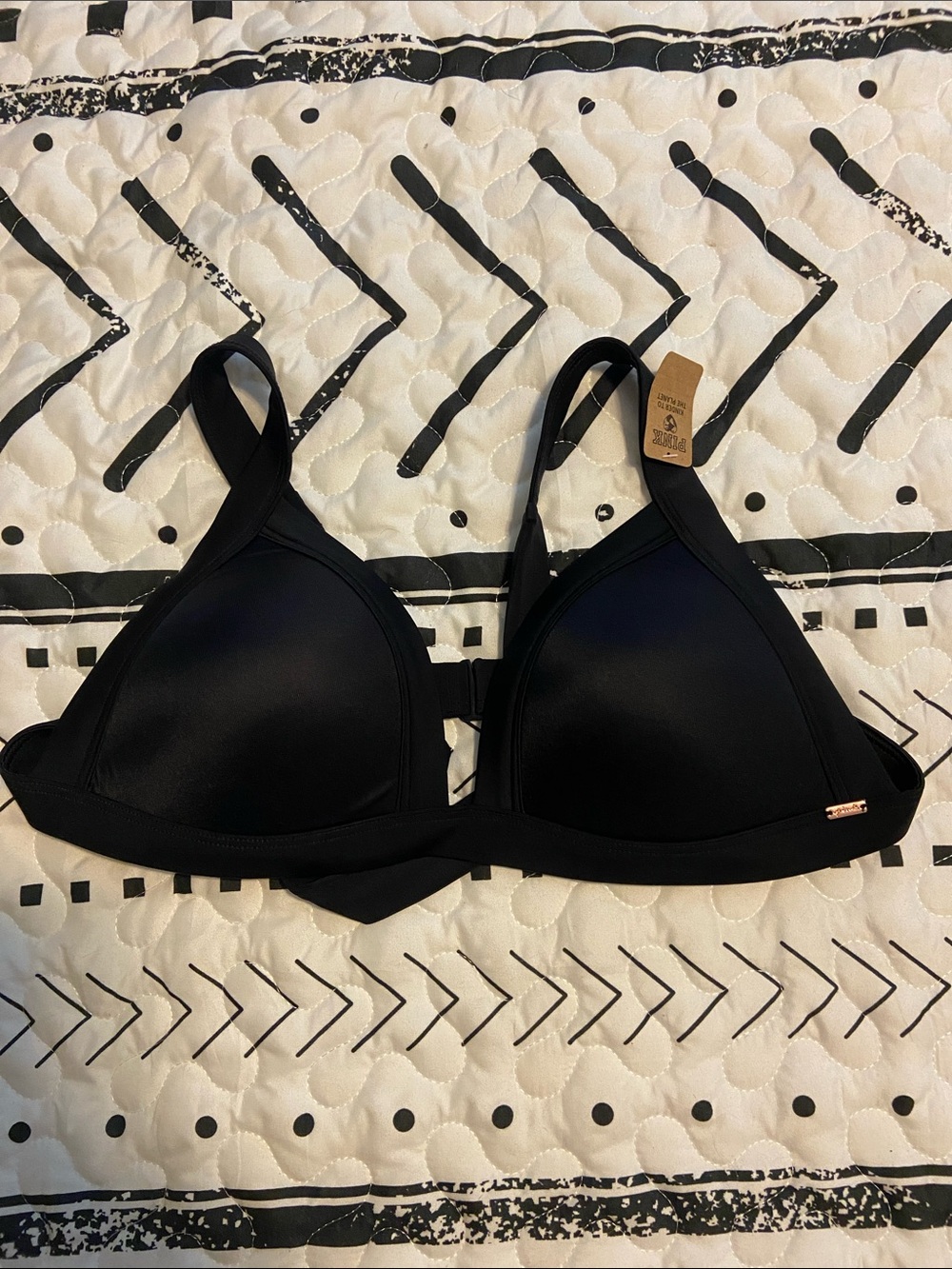 NWT - Victoria Secret Pink Black Bikini Top Large